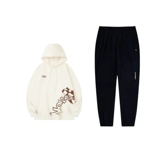 乔丹 印花字母连帽套头宽松上衣束脚梭织运动裤卫衣套装 男女同款