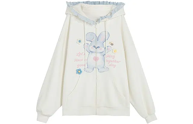 森女部落 原创兔子耳朵连帽闺蜜装甜美开衫加绒秋冬软妹卫衣 女款