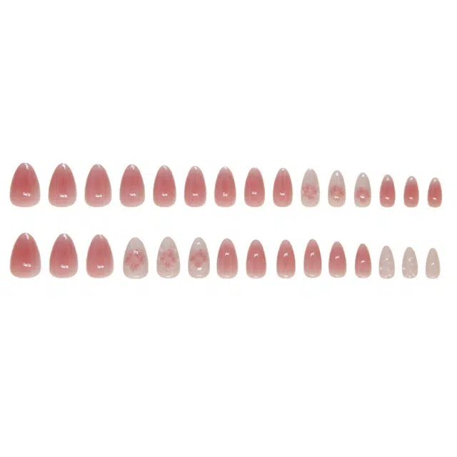 馨枕居 桃花欧美中长  穿戴甲 杏仁粉色晕染 可爱