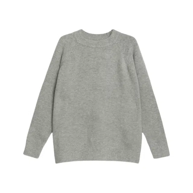 柏黛妃 纯色套头加厚宽松慵懒风插肩长袖针织衫 女款 灰色