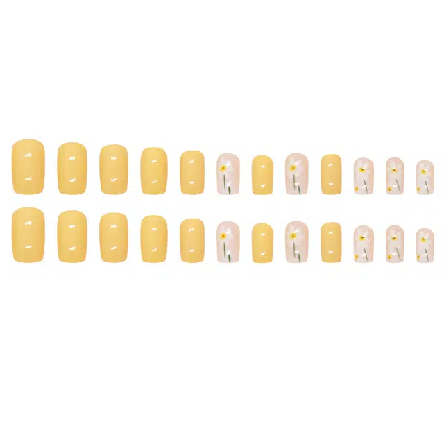 馨枕居 春夏花朵小清新可拆卸  穿戴甲 短方圆黄色跳色 可爱