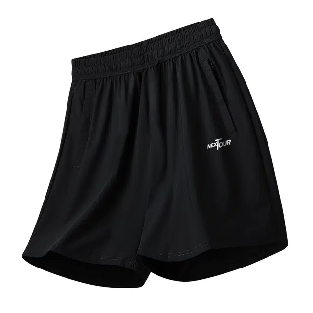 纳趣 宽松直筒五分百搭户外跑步冰感透气速干大码休闲短裤 男款 黑色
