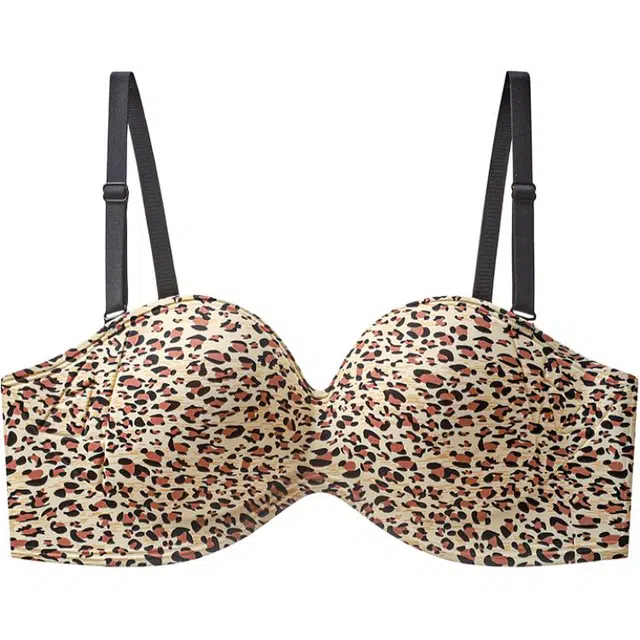 草本初色 豹纹无肩带内衣半杯小胸聚拢显大抹裹胸防下垂白色美露背文胸 女款