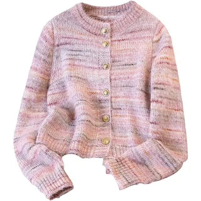 她池 学院风宽松开衫圆领长袖针织衫 女款 花粉色