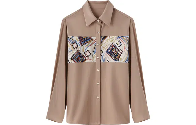 恒源祥 复古艺术印花长袖衬衫 女款 卡其色