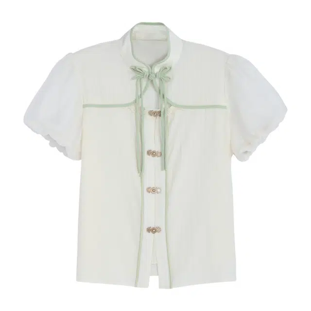 森女部落 青山竹语新中式旗袍领雪纺衫上衣 女款 白色