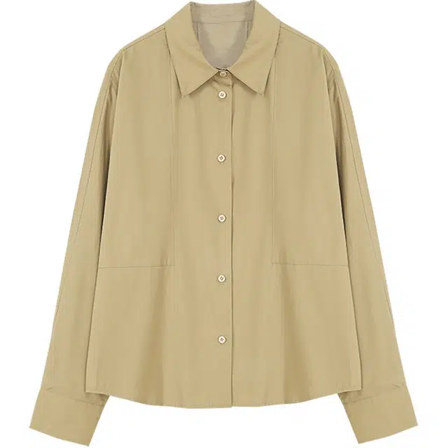 【dme】 纯色翻领宽松长袖衬衫 女款 卡其色