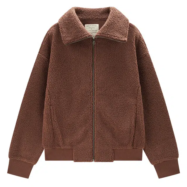 佐丹奴 泰迪绒时尚针织厚款翻领舒适休闲夹克外套 女款