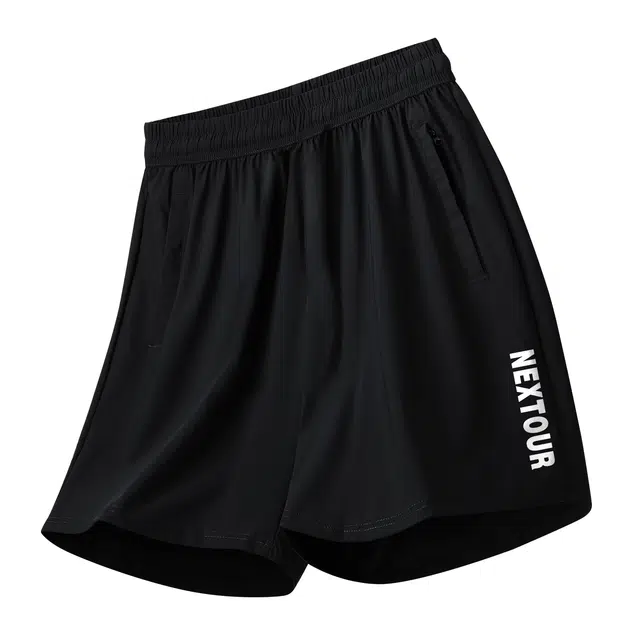 纳趣 英文字母印花运动透气速干休闲短裤 男款 黑色