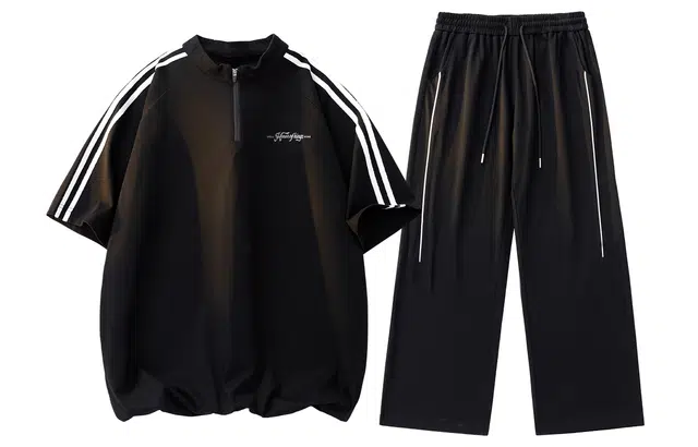 王者荣耀 标语款 美式复古百搭简约宽松舒适居家通勤户外半开拉链门襟上衣抽绳长裤休闲运动套装 男女同款