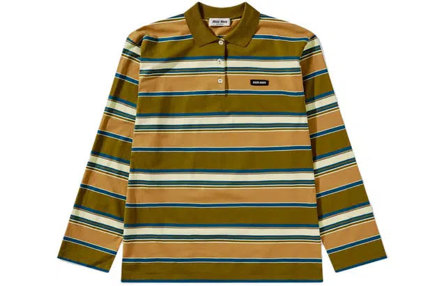 Miu Miu SS24 Striped Knit Polo Green