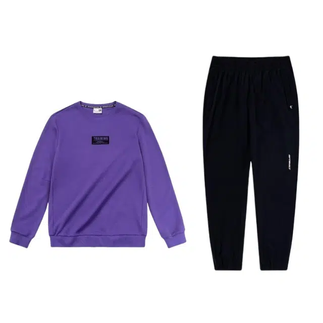 乔丹 字母印花圆领长袖宽松休闲束脚针织运动裤卫衣套装 男女同款