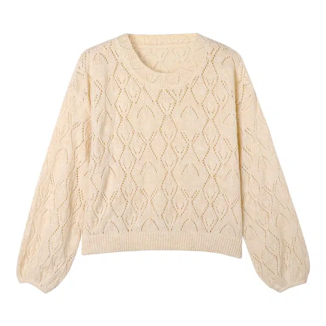 花栗鼠小姐 慵懒奶酥软糯慵懒宽松镂空圆领长袖针织衫 女款