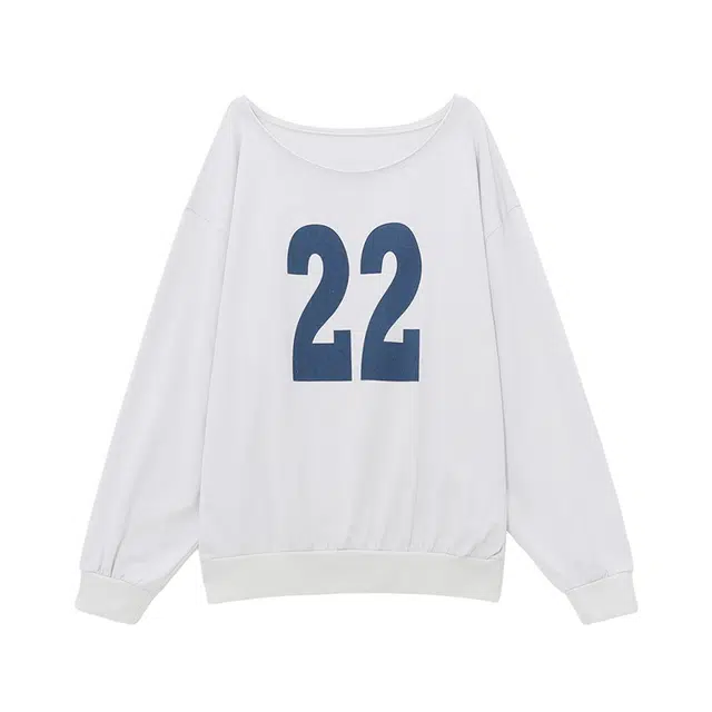 柏黛妃 一字领落肩袖舒适数字印花通勤卫衣 女款 灰色