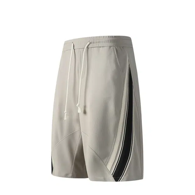 臣目 美式复古慵懒风撞色拼接条纹宽松七分休闲短裤 男款