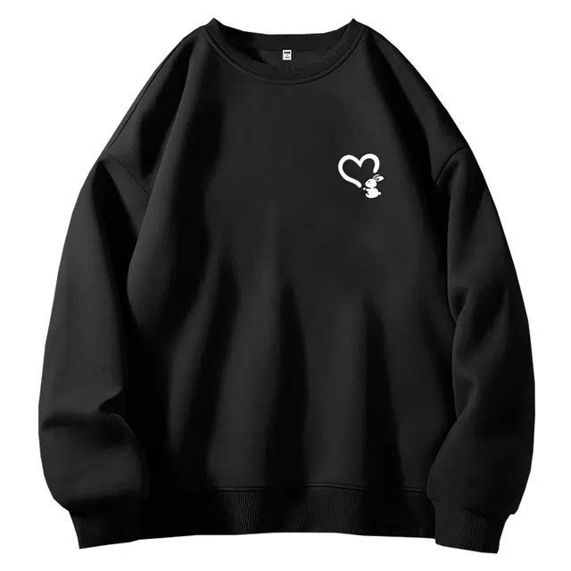 棉致 简约设计感爱心兔子薄款宽松慵懒卫衣 女