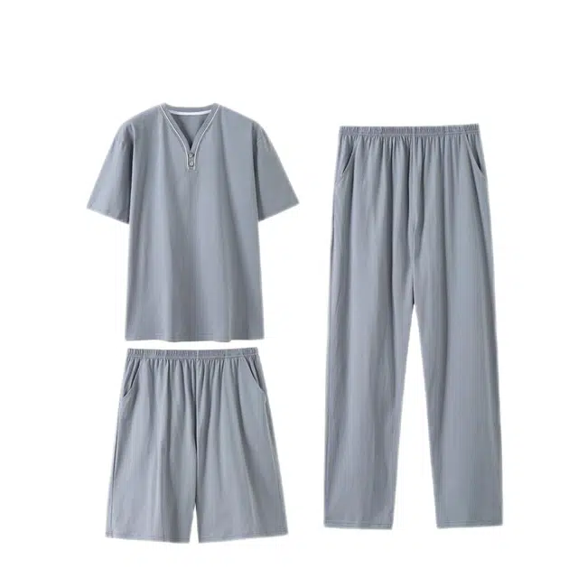 潞优野 短袖舒适纯色简约休闲家居服睡衣套装 男款