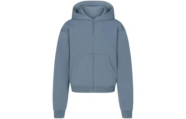 SKIMS COTTON FLEECE CLASSIC ZIP UP HOODIE STEEL BLUE