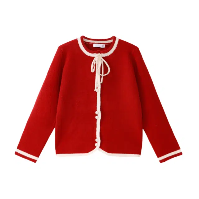 柏黛妃 小香风撞色浣熊绒加厚内搭针织衫 女款 红色