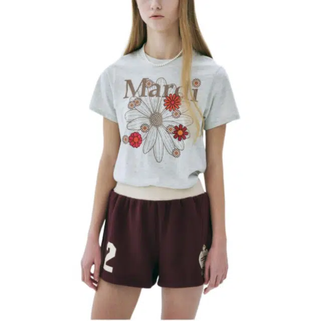 MARDI MERCREDI SS25 SLIM TSHIRT FLOWERMARDI BLOSSOM_OATMEAL T