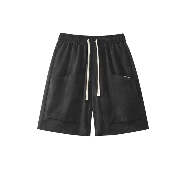 颂希尔 美式百搭简约设计大口袋时尚潮流中腰系带宽松纯色适中五分休闲短裤 男女同款