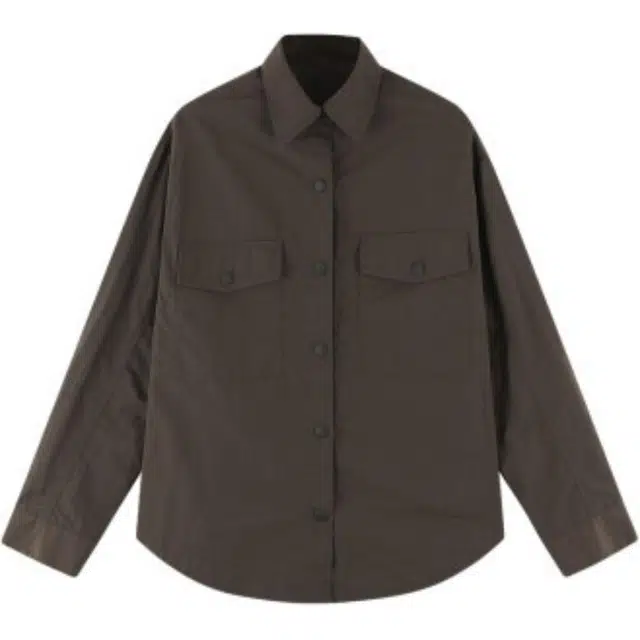 【dme】 翻领纽扣纯色长袖衬衫 女款 棕色