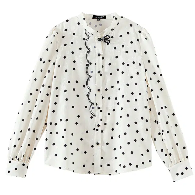 欧昵雪 立领波点印花时尚荷叶边长袖衬衫 女款 花色