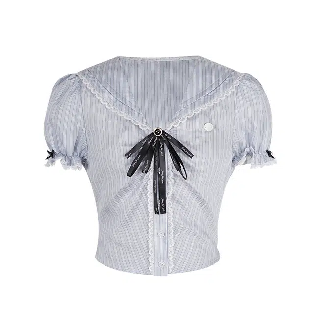 花铃太太 学院风纯色海军领修身短袖衬衫 女款