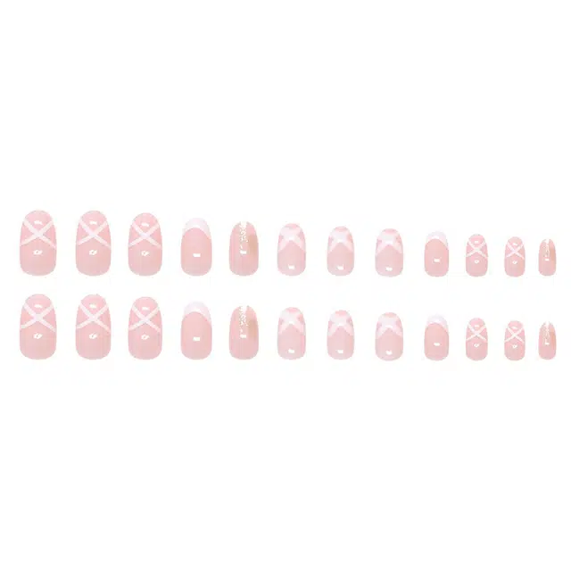 馨枕居 纯色交叉绑带  穿戴甲 杏仁粉色渐变 可爱