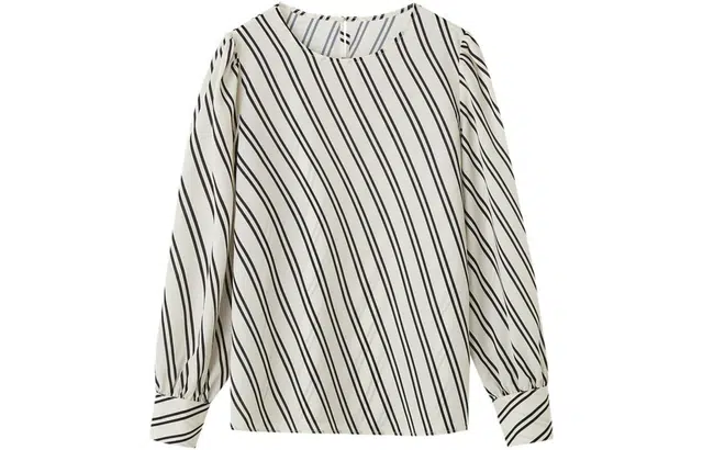 【dme】 圆领套头雪纺休闲通勤法式落肩条纹短袖衬衫 女款 米白