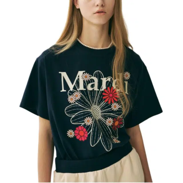 MARDI MERCREDI SS25 TSHIRT FLOWERMARDI BLOSSOM_NAVY IVORY T