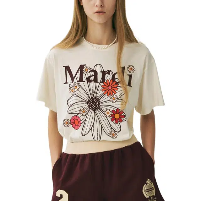 MARDI MERCREDI SS25 TSHIRT FLOWERMARDI BLOSSOM_CREAM BURGUNDY T
