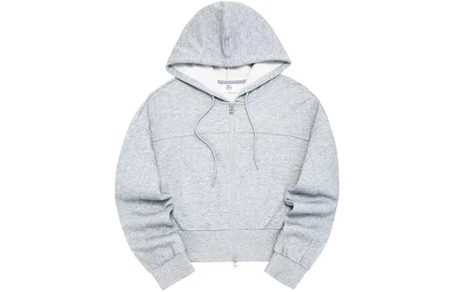 鸿星尔克 纯色运动休闲针织拉链开衫连帽卫衣外套 女款 米卡花灰