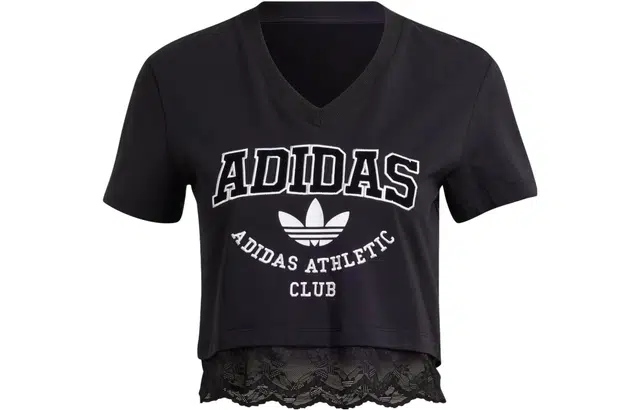 adidas originals Cropped Lace Trim Tee LogoVT