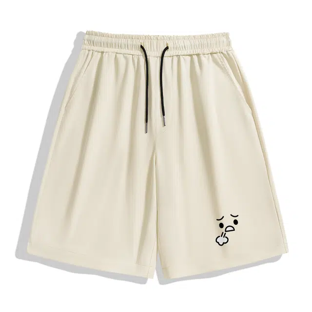 棉致 叹气表情纯色简约宽松直筒透气冰丝五分休闲短裤 男女同款