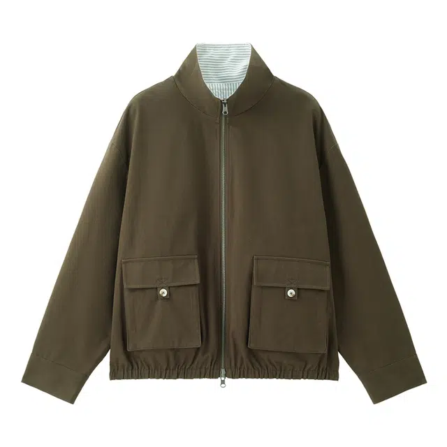 佐丹奴 磨毛双面穿工装口袋立领梭织长袖夹克外套 女款