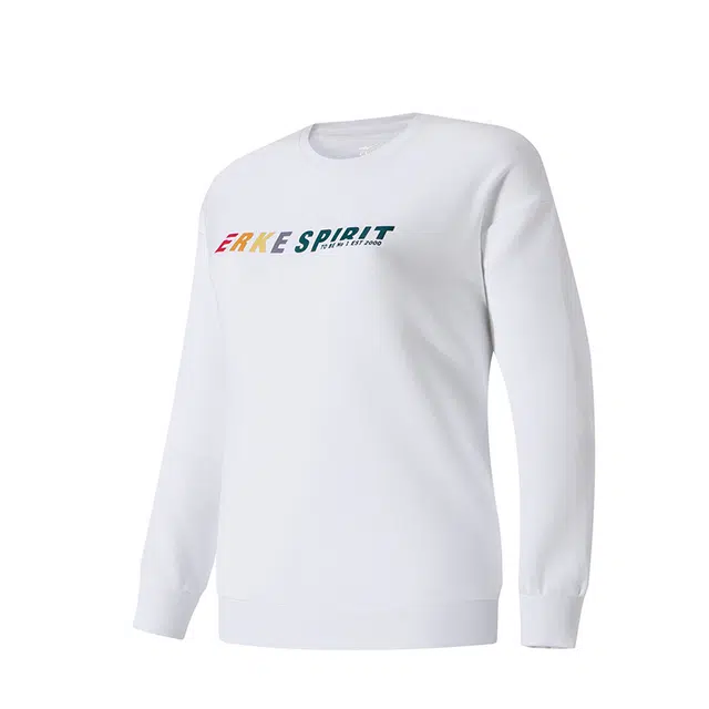 鸿星尔克 生活系列 彩色字母印花休闲运动套头圆领宽松常规卫衣 女款 正白