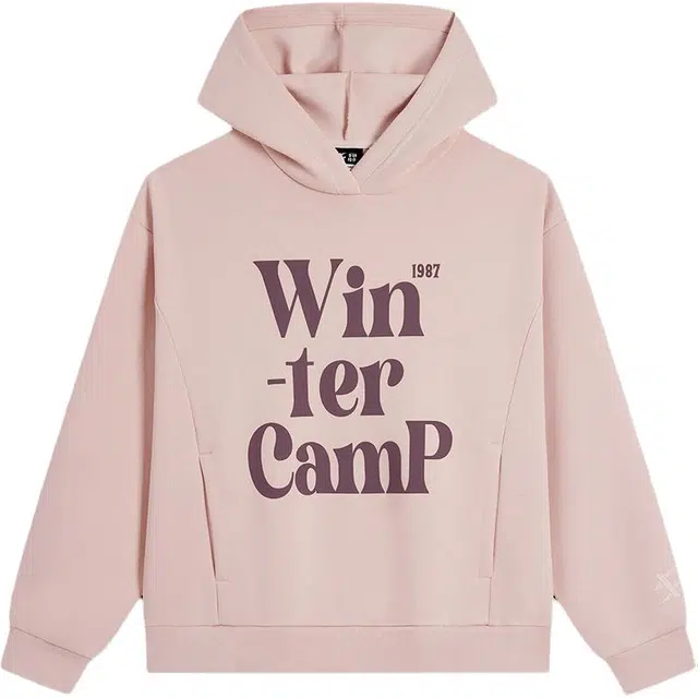 特步 潮流系列 字母连帽舒适透气百搭休闲卫衣 女款 漫月粉