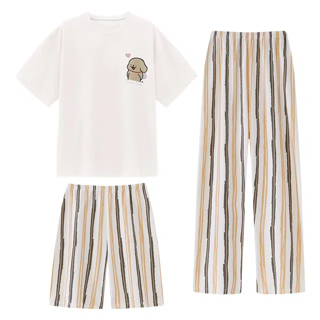 向薇 三件套休闲大码卡通圆领短袖家居服睡衣套装 男款 图片色