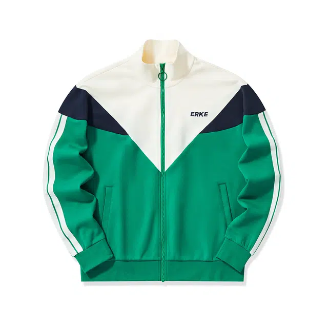 鸿星尔克 生活系列 字母印花撞色拼接宽松休闲开衫卫衣 女款 陌绿