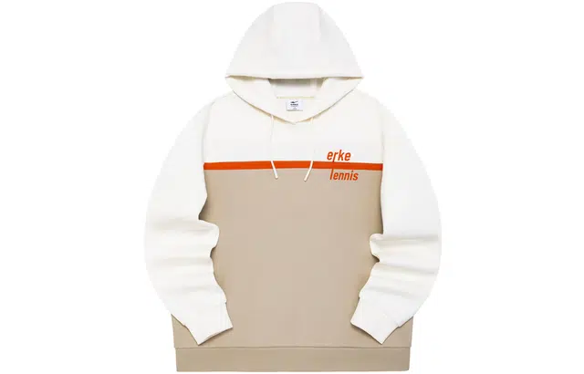 鸿星尔克 字母印花拼色休闲拼接连帽卫衣 女款 卡其