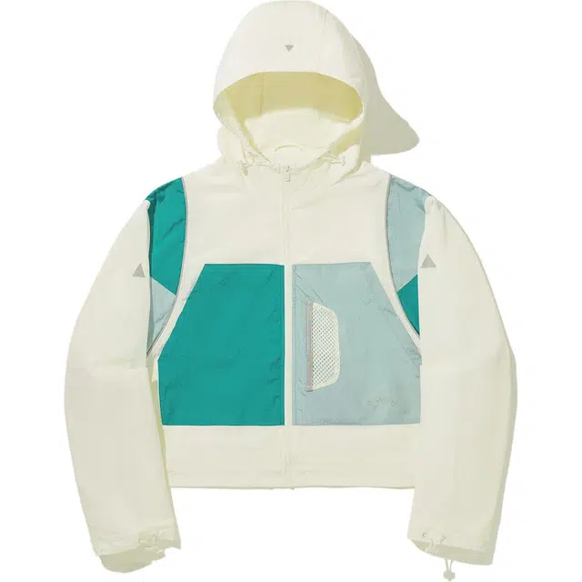 中国李宁 拼接拉链连帽反光防泼水防晒宽松夹克外套 女款 乳白色