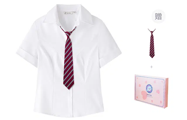 东鲸岁时记 学院风通勤简约纯色修身收腰短袖衬衫 女款