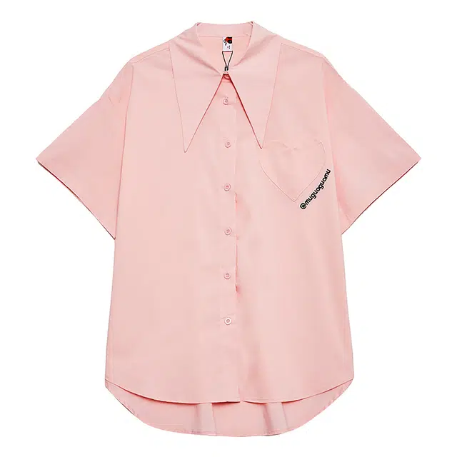 木果果木 时尚方领宽松中长款短袖衬衫 女款