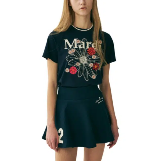 MARDI MERCREDI SS25 SLIM TSHIRT FLOWERMARDI BLOSSOM_NAVY IVORY T