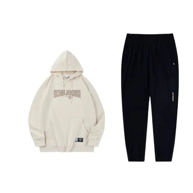 乔丹 字母印花百搭连帽外套宽松休闲束脚针织运动裤卫衣套装 男女同款