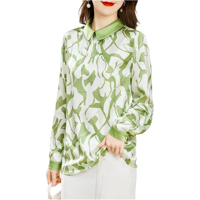 水墨佳人 薄款套头长袖衬衫 女款 绿色