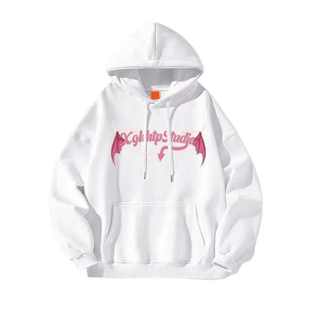 北极绒 韩系恶魔翅膀印花连帽宽松百搭落肩长袖卫衣 女款