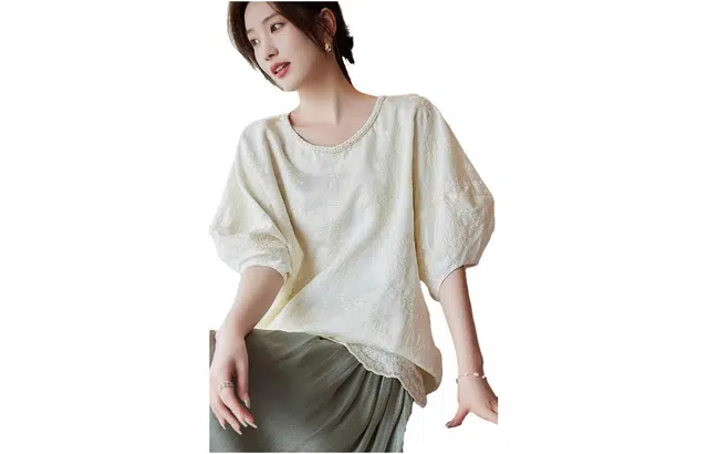 【dme】 休闲圆领花边短袖衬衫 女款