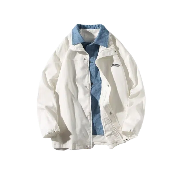 北极绒 复古假两件拼接翻领宽松百搭工装夹克外套 男女同款